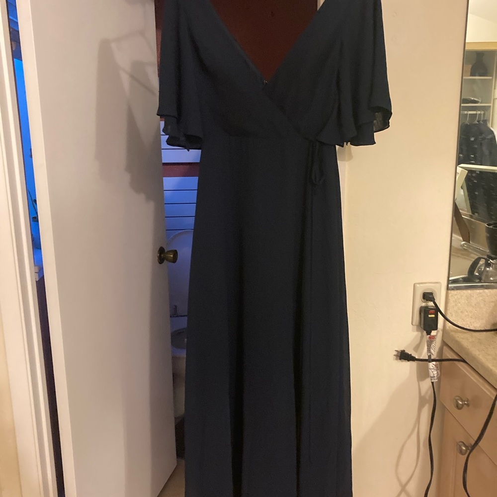 Navy blue Jenny Yoo gown, hemmed to fit someone who is 5’4-5’8
